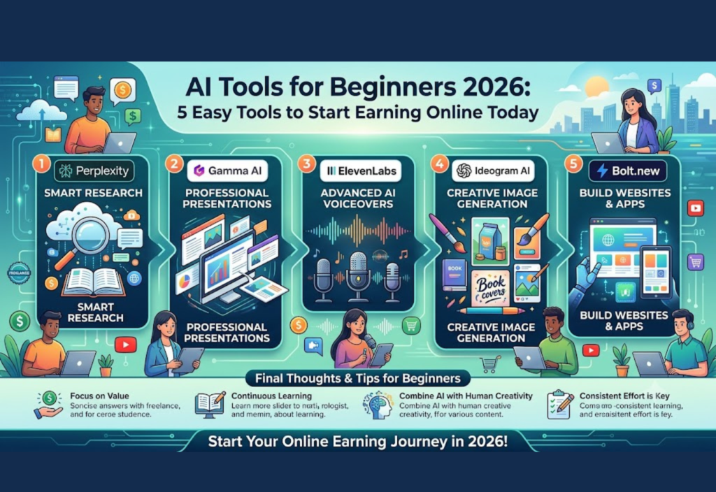 AI tools for beginners 2026 earning online using ChatGPT Canva CapCut