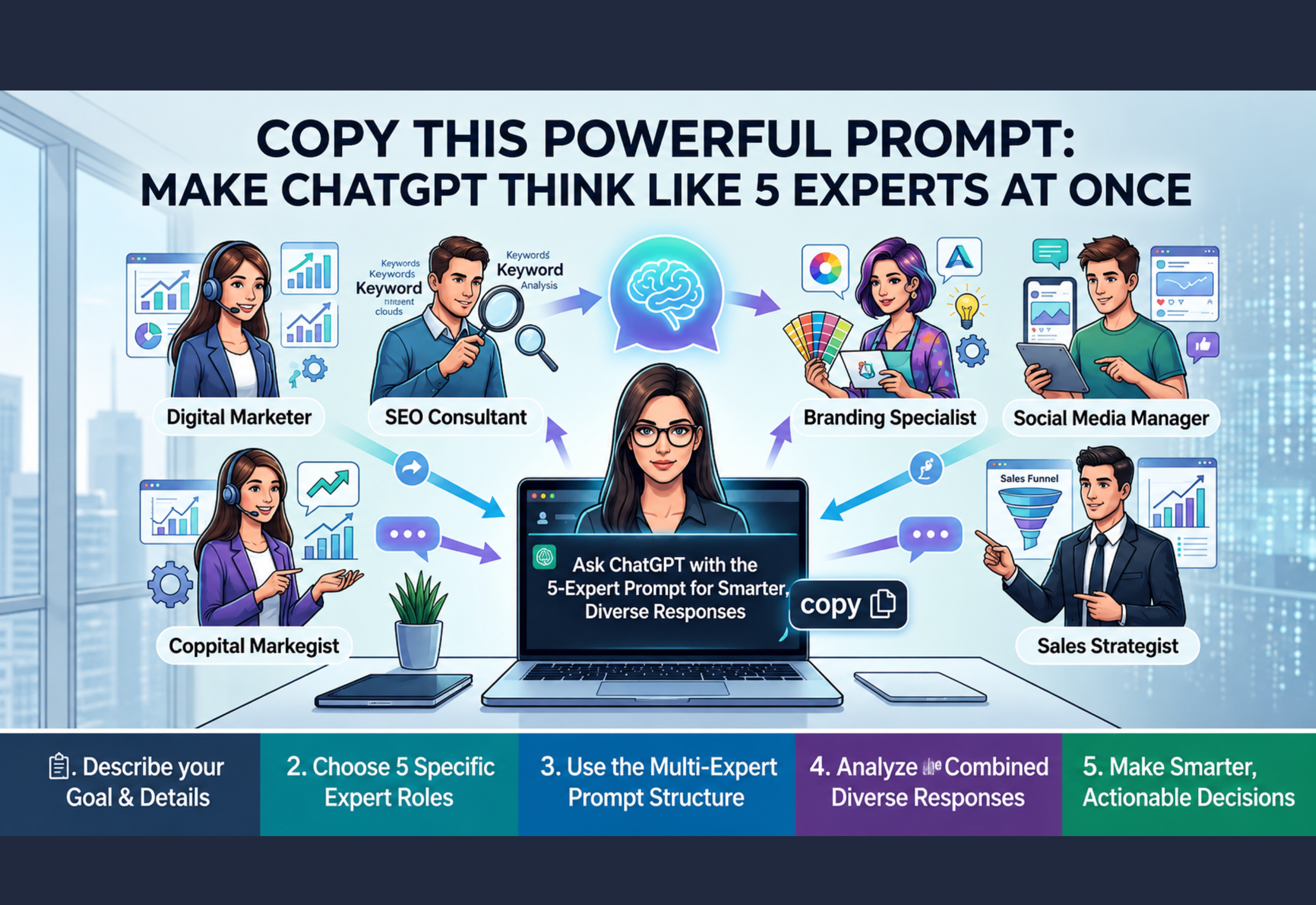 ChatGPT Prompt helping AI think like five experts for smarter responses