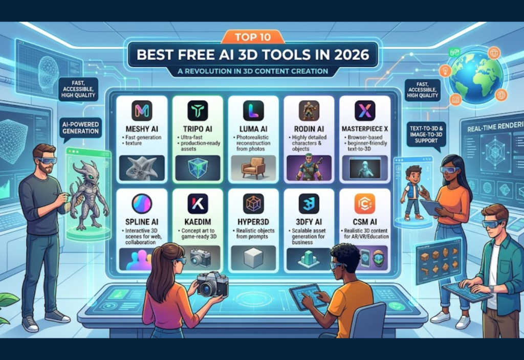 Best Free AI 3D Tools in 2026 for text to 3D and image to 3D model generation