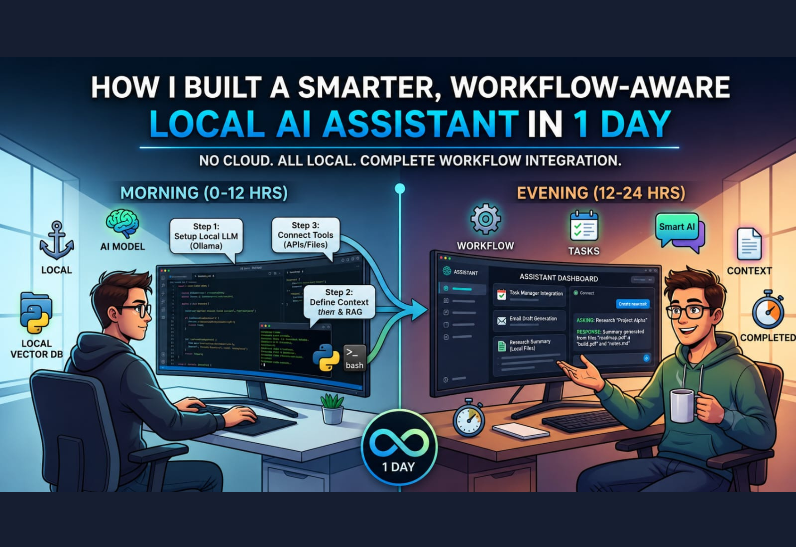 Local AI Assistant running workflow automation on a computer with offline AI processing