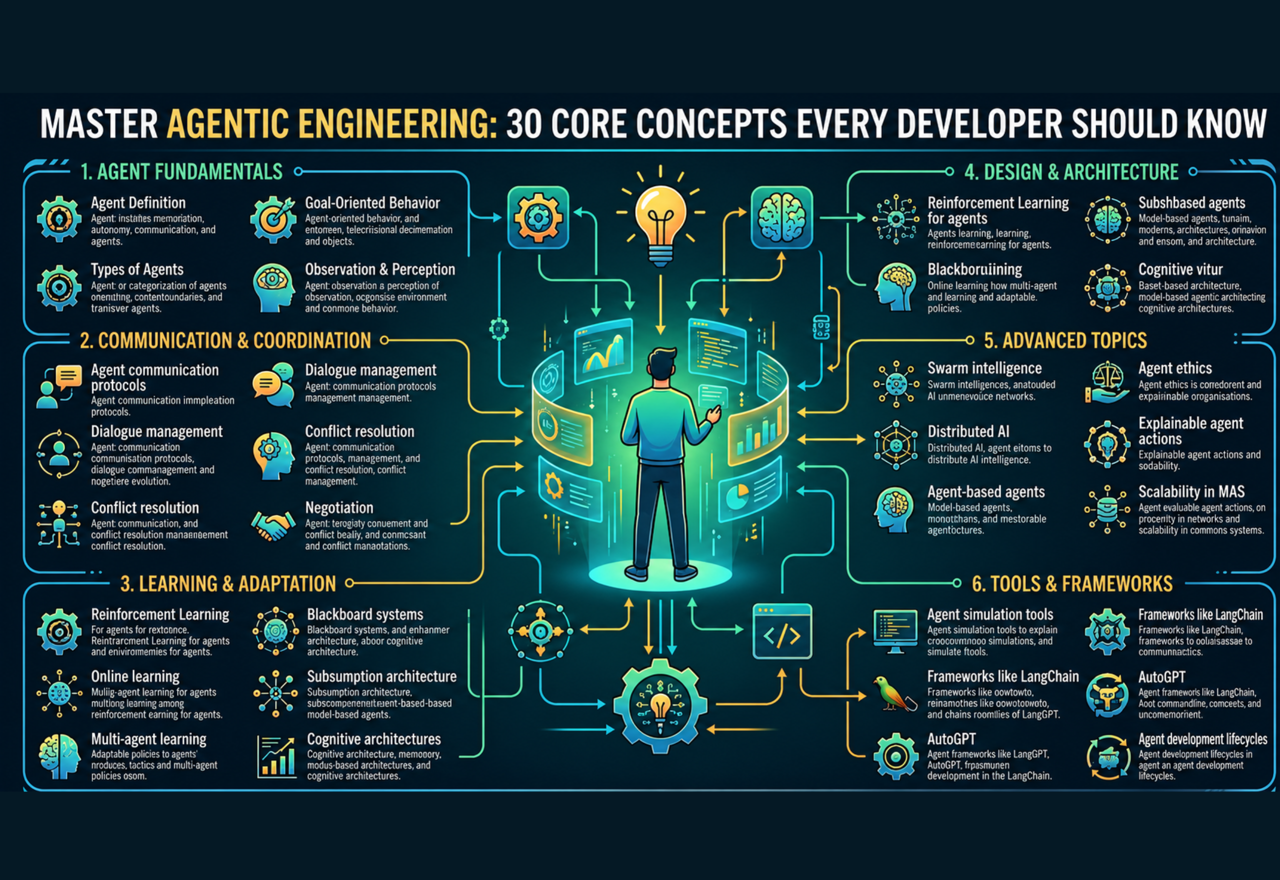 Master Agentic Engineering concept showing AI agents, planning, reasoning, and automation for developers