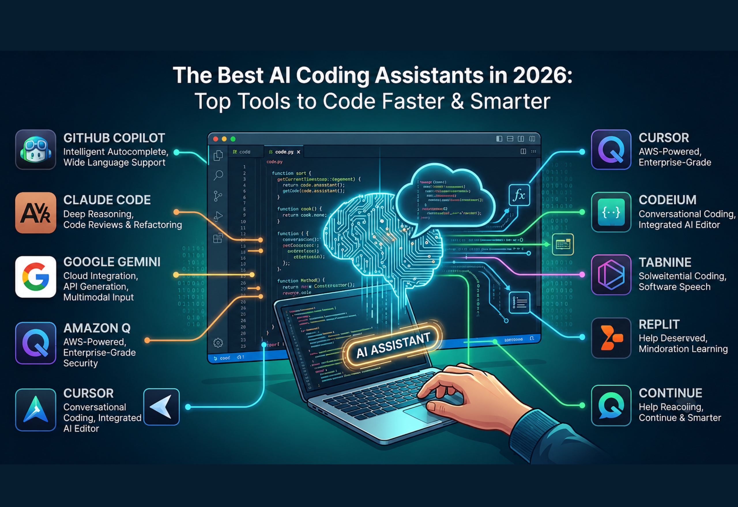 Best AI Coding Assistants in 2026 comparison infographic for developers