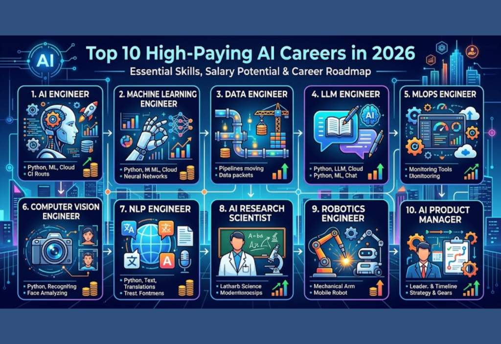 High-Paying AI Careers in 2026 showing top AI jobs, skills, and career opportunities