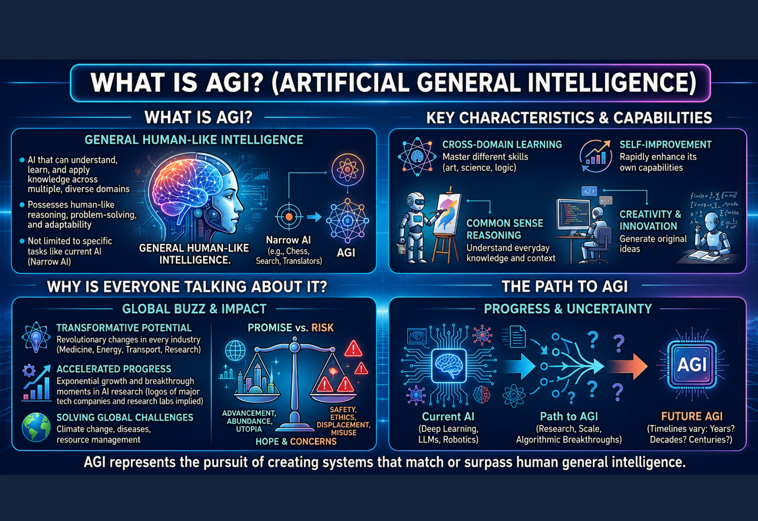 What Is AGI futuristic Artificial General Intelligence technology concept